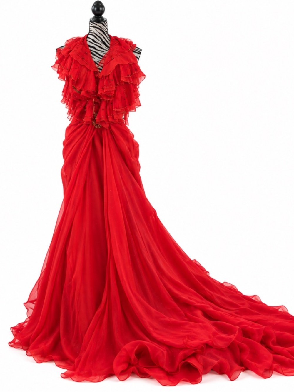 Statement Dramatic glamour red Spanish inspired evening gown (XS)